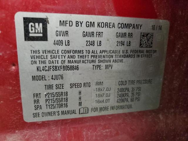 KL4CJFSBXFB058846 - 2015 BUICK ENCORE CONVENIENCE 勃艮第红 照片 14