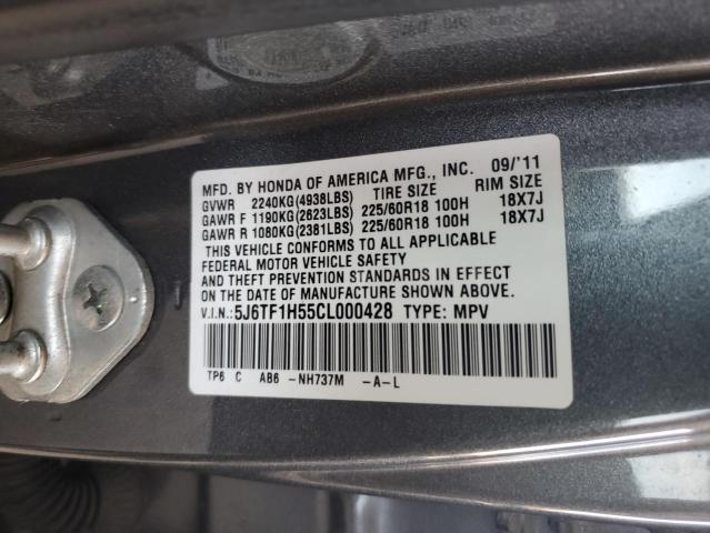 5J6TF1H55CL000428 - 2012 HONDA CROSSTOUR EXL ნაცრისფერი ფოტო 12