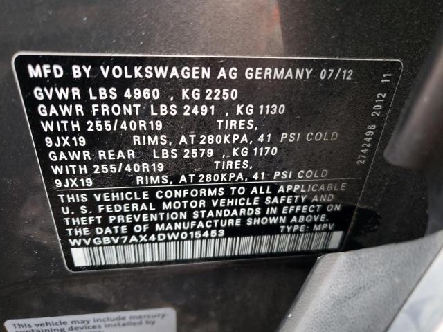 WVGBV7AX4DW015453 - 2013 VOLKSWAGEN TIGUAN S GRAY photo 13