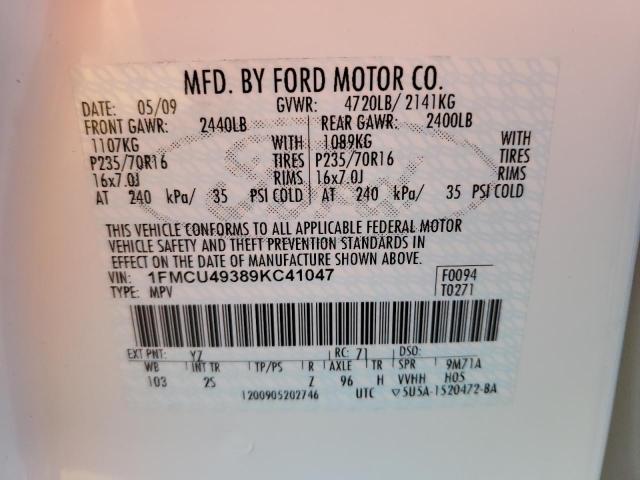 1FMCU49389KC41047 - 2009 FORD ESCAPE HYBRID WHITE photo 12