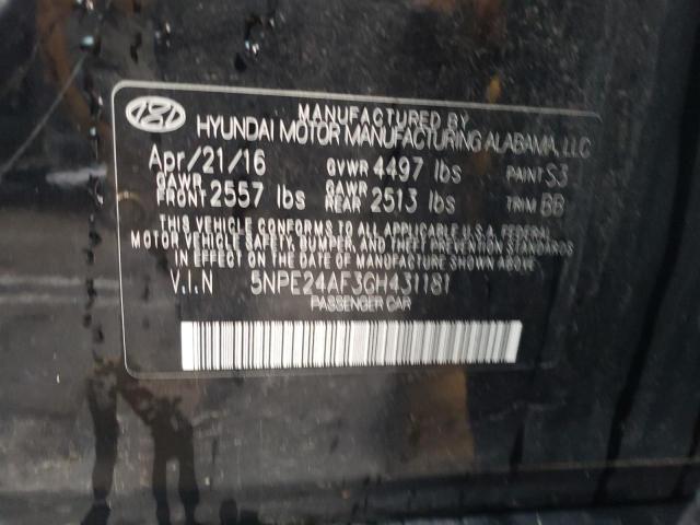 5NPE24AF3GH431181 - 2016 HYUNDAI SONATA SE BLACK photo 12