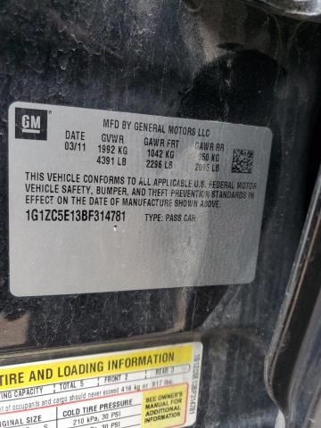 1G1ZC5E13BF314781 - 2011 CHEVROLET MALIBU 1LT BLACK photo 12