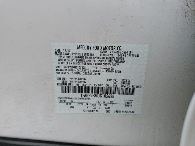 1FAHP2E80JG105628 - 2018 FORD TAURUS SEL WHITE photo 12