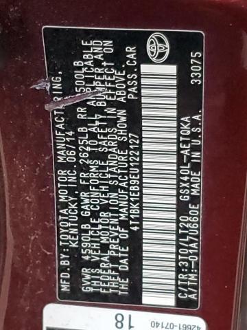4T1BK1EB9EU122127 - 2014 TOYOTA AVALON BASE 勃艮第红 照片 12