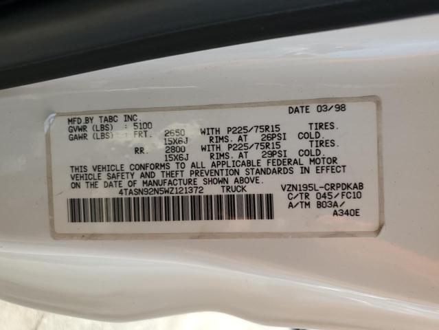 4TASN92N5WZ121372 - 1998 TOYOTA TACOMA XTRACAB PRERUNNER თეთრი ფოტო 12