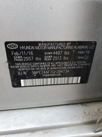 5NPE24AF7GH394734 - 2016 HYUNDAI SONATA SE SILVER photo 12