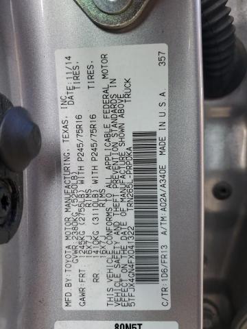 5TFJX4GN4FX041322 - 2015 TOYOTA TACOMA DOUBLE CAB PRERUNNER SILVER photo 12