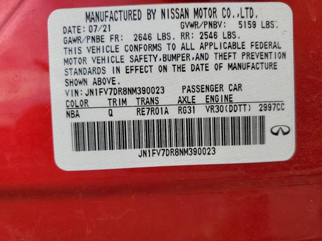 JN1FV7DR8NM390023 - 2022 INFINITI Q50 RED SPORT 400 RED photo 12