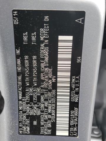 5TDJKRFH3ES051366 - 2014 TOYOTA HIGHLANDER XLE SILVER photo 13