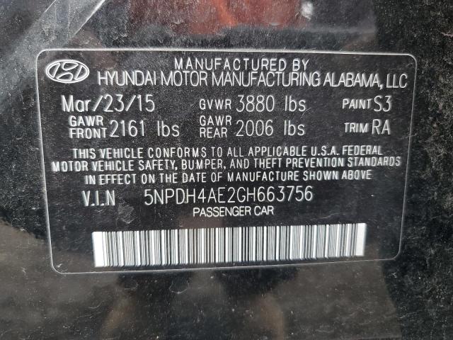 5NPDH4AE2GH663756 - 2016 HYUNDAI ELANTRA SE BLACK photo 12