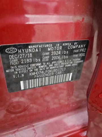 KMHD74LF0KU851713 - 2019 HYUNDAI ELANTRA SE RED photo 13