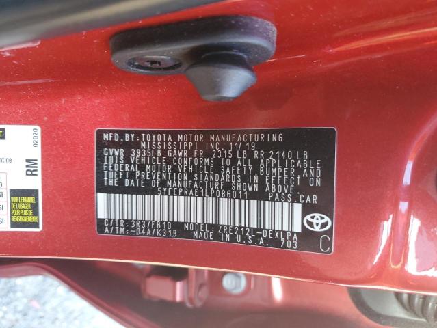 5YFEPRAE1LP086011 - 2020 TOYOTA COROLLA LE RED photo 13