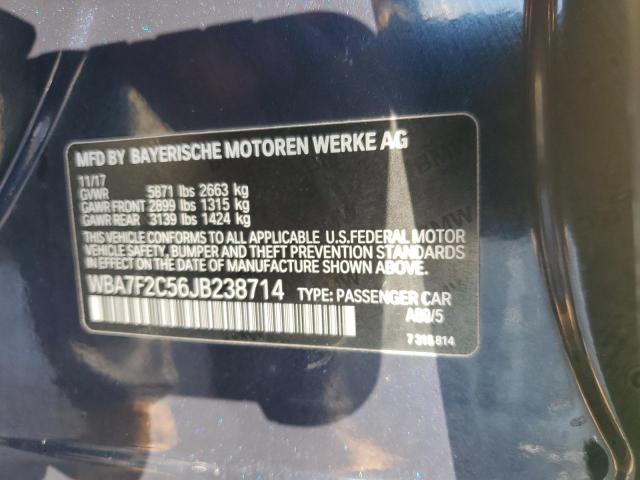 WBA7F2C56JB238714 - 2018 BMW 750 XI BLUE photo 12