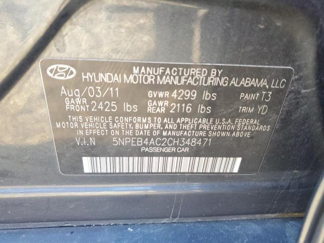 5NPEB4AC2CH348471 - 2012 HYUNDAI SONATA GLS BLUE photo 13