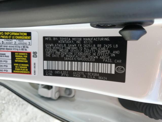 58ADA1C18MU005359 - 2021 LEXUS ES 300H WHITE photo 12