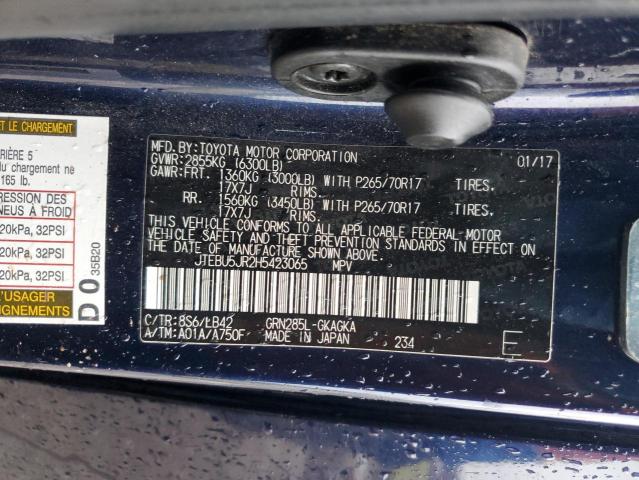 JTEBU5JR2H5423065 - 2017 TOYOTA 4RUNNER SR5/SR5 PREMIUM 蓝色 照片 13