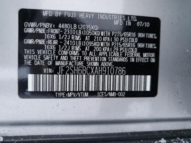 JF2SH6BCXAH910786 - 2010 SUBARU FORESTER XS SILVER photo 12