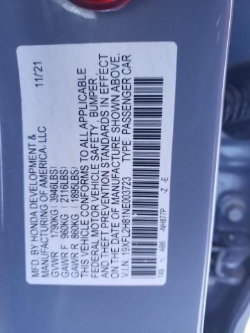 19XFL2H81NE003723 - 2022 HONDA CIVIC SPORT 石墨色 照片 12