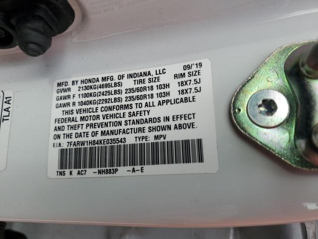 7FARW1H84KE035543 - 2019 HONDA CR-V EXL WHITE photo 14