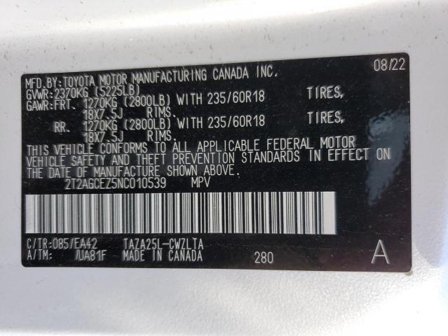 2T2AGCEZ5NC010539 - 2022 LEXUS NX 350 WHITE photo 12