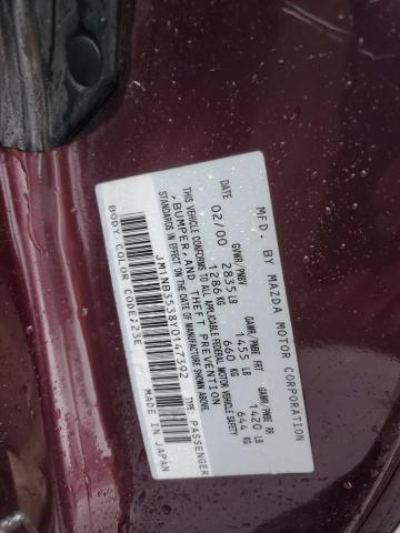 JM1NB3538Y0147392 - 2000 MAZDA MX-5 MIATA BASE BURGUNDY photo 12
