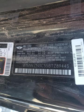 WMWZN3C55BTZ89445 - 2011 MINI COOPER BLACK photo 12