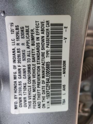 19XFC2F84LE005885 - 2020 HONDA CIVIC SPORT GRAY photo 12