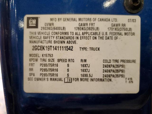 2GCEK19T141111542 - 2004 CHEVROLET SILVERADO K1500 BLUE photo 12