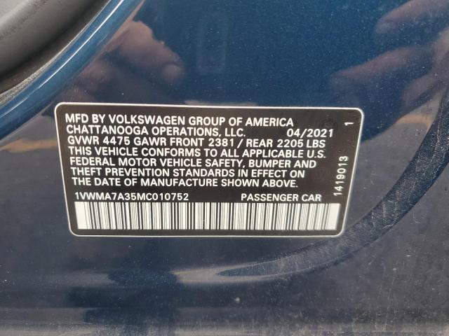 1VWMA7A35MC010752 - 2021 VOLKSWAGEN PASSAT R-LINE Blau Foto 13