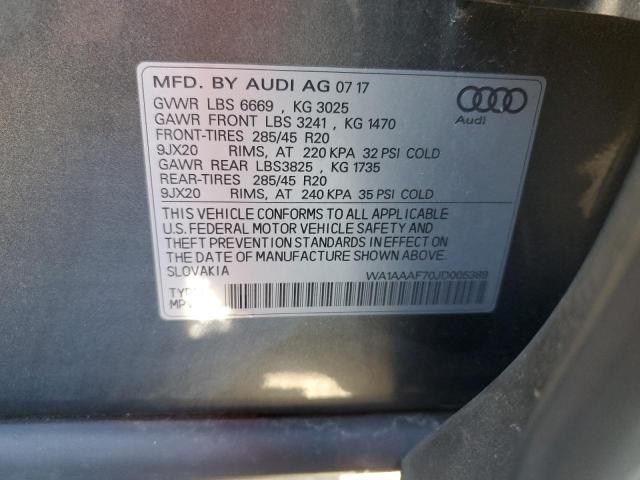 WA1AAAF70JD005389 - 2018 AUDI Q7 PREMIUM GRAY photo 12