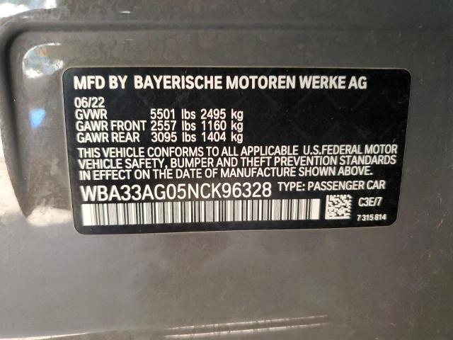 WBA33AG05NCK96328 - 2022 BMW 530XE GRAY photo 12