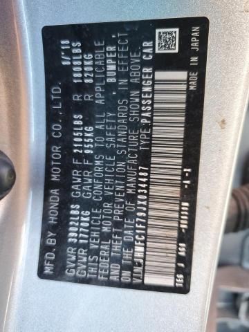 JHMFC1F79JX034487 - 2018 HONDA CIVIC EXL ვერცხლისფერი ფოტო 13