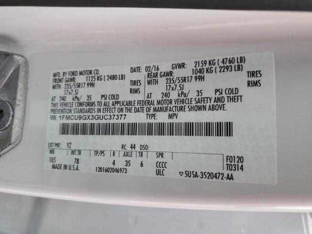 1FMCU9GX3GUC37377 - 2016 FORD ESCAPE SE WHITE photo 13