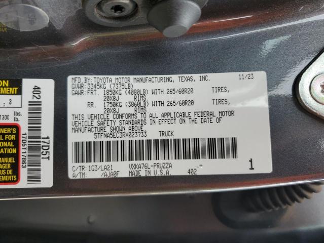 5TFNA5EC3RX023733 - 2024 TOYOTA TUNDRA CREWMAX PLATINUM ნაცრისფერი ფოტო 12