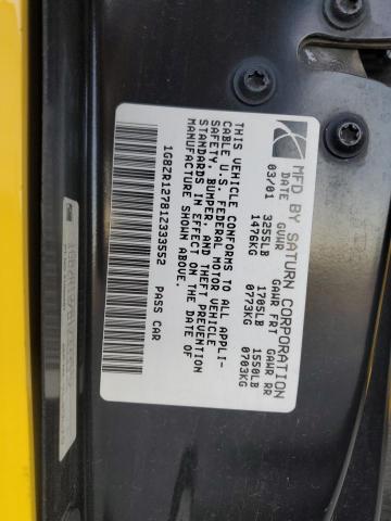 1G8ZR12781Z333552 - 2001 SATURN SC2 YELLOW photo 12