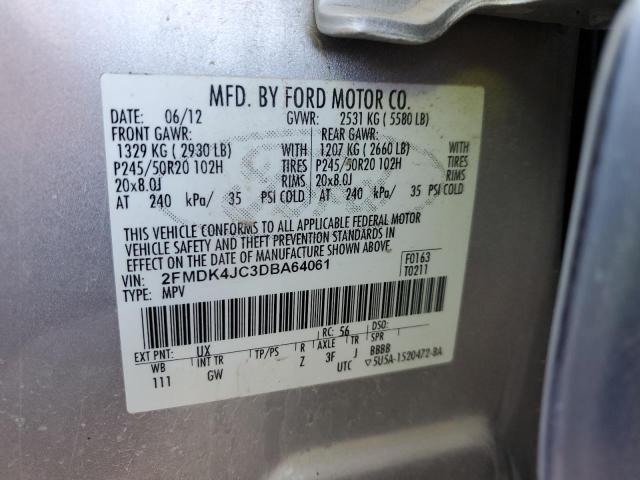 2FMDK4JC3DBA64061 - 2013 FORD EDGE SEL SILVER photo 12