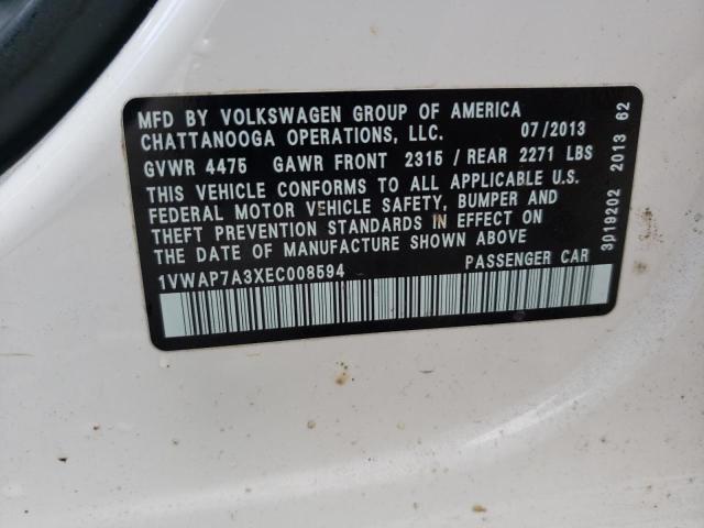 1VWAP7A3XEC008594 - 2014 VOLKSWAGEN PASSAT S WHITE photo 12