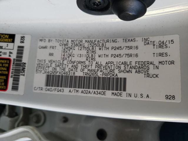 5TFJX4GN5FX046318 - 2015 TOYOTA TACOMA DOUBLE CAB PRERUNNER WHITE photo 12