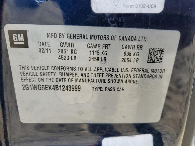 2G1WG5EK4B1243999 - 2011 CHEVROLET IMPALA LT BLUE photo 12