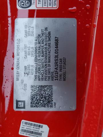 1G1FA1RS3L0144687 - 2020 CHEVROLET CAMARO LS RED photo 12