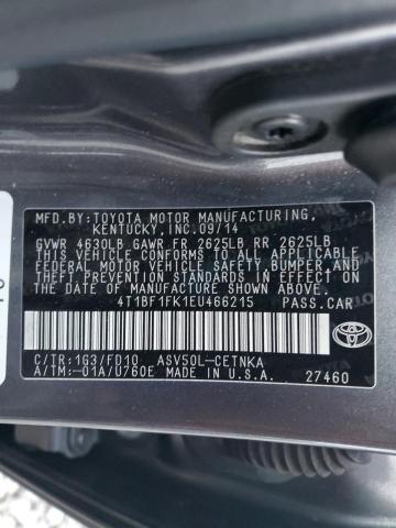 4T1BF1FK1EU466215 - 2014 TOYOTA CAMRY L GRAY photo 12