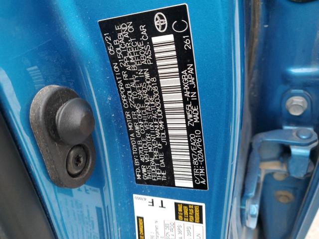 JTDL9MFU0M3030818 - 2021 TOYOTA PRIUS LE BLUE photo 12