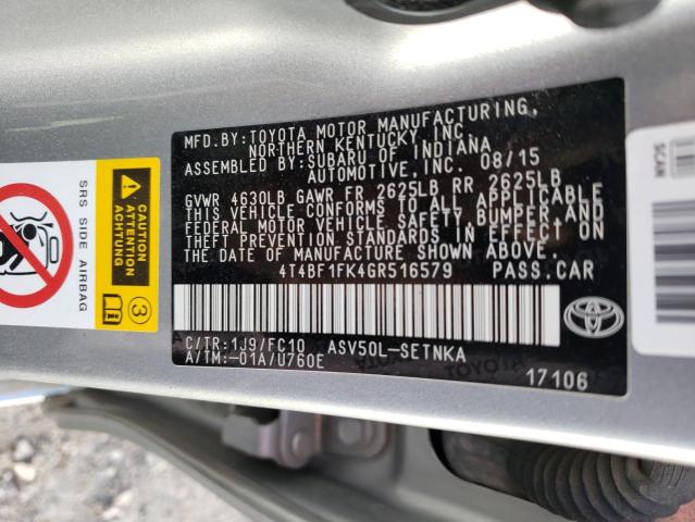 4T4BF1FK4GR516579 - 2016 TOYOTA CAMRY LE SILVER photo 12