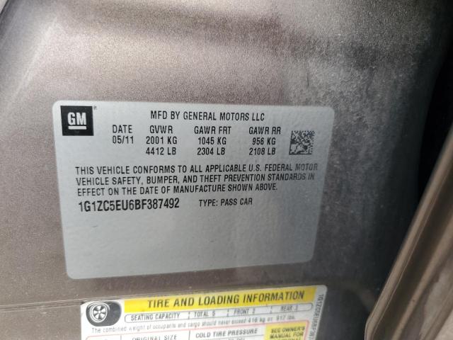 1G1ZC5EU6BF387492 - 2011 CHEVROLET MALIBU 1LT TAN photo 12