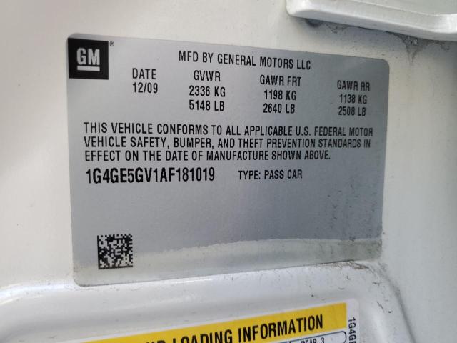 1G4GE5GV1AF181019 - 2010 BUICK LACROSSE CXS 白色 照片 12