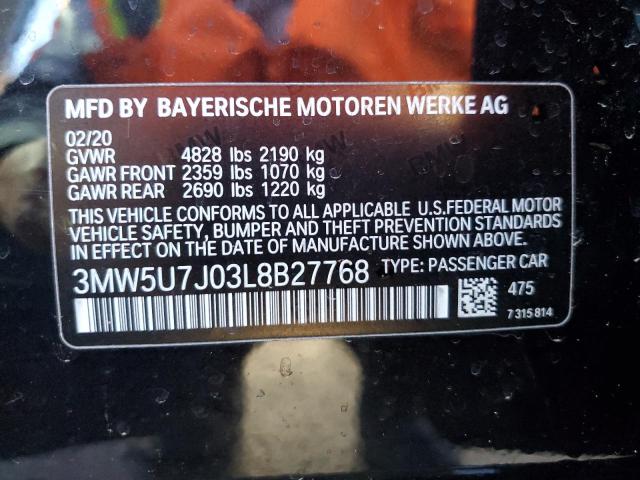 3MW5U7J03L8B27768 - 2020 BMW M340I BLACK photo 12