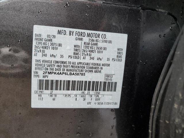 2FMPK4AP6LBA58785 - 2020 FORD EDGE ST GRAY photo 13