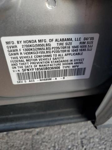 5FNYF18565B036906 - 2005 HONDA PILOT EXL WHITE photo 13