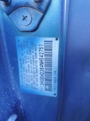 2HGEH2364NH542751 - 1992 HONDA CIVIC VX BLUE photo 12