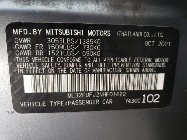 ML32FUFJ2NHF01422 - 2022 MITSUBISHI MIRAGE G4 ES SILVER photo 12